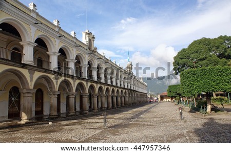 Residence of the Captain General of General Captaincy of Guatemala in Antigua during the Spanish colony. Built in the period 1763-1764 gg. Architect: L. Diez Navarro Royalty-Free Stock Photo #447957346