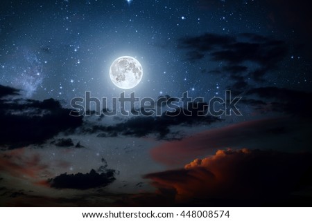 backgrounds night sky with stars and moon and clouds. wood. Elements of this image furnished by NASA Royalty-Free Stock Photo #448008574