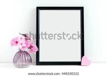 Pink Blossom styled stock photography with black frame for your own business message, promotion, headline, or design, great for blogging and social media