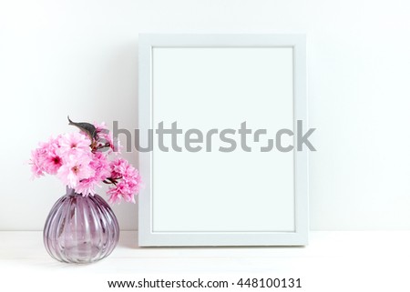 Pink Blossom styled stock photography with white frame for your own business message, promotion, headline, or design, great for blogging and social media