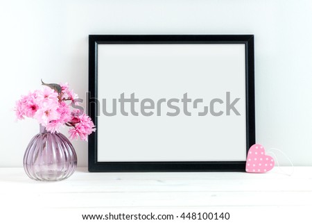 Pink Blossom styled stock photography with black frame for your own business message, promotion, headline, or design, great for blogging and social media