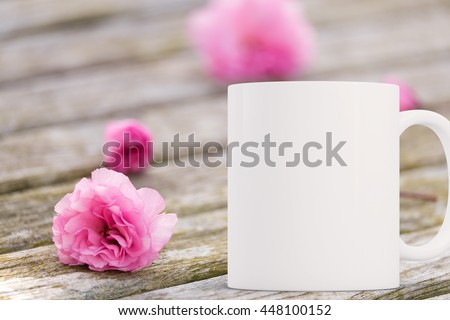 Mockup Styled Stock Product Image, white mug that you can add your custom design/quote to. Focus on the mug, rest of the image is soft.