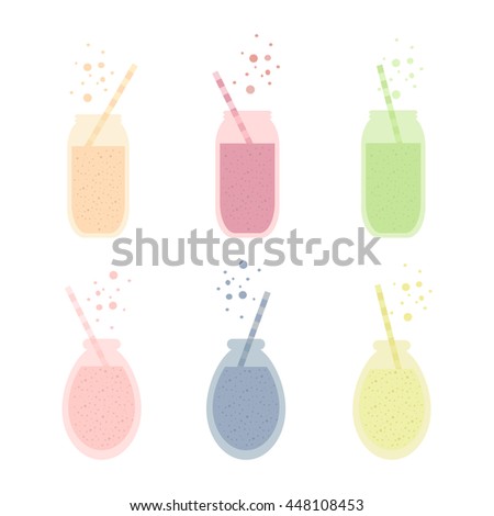 Set of isolated elements. Cocktail fruit juice in glass in flat style