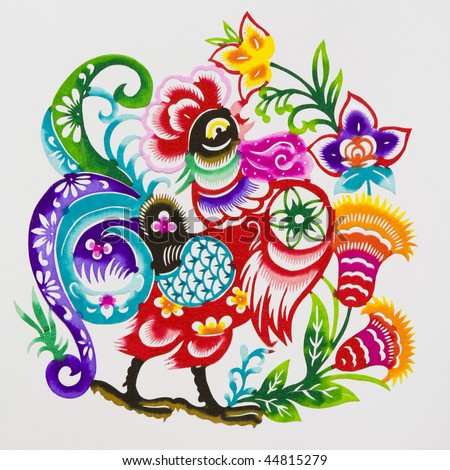 Rooster,This is a picture of Chinese paper cutting, representing the Chinese Zodiac, such as mouse, ox, and tiger. Paper-cutting is one of the traditional Chinese arts and crafts.