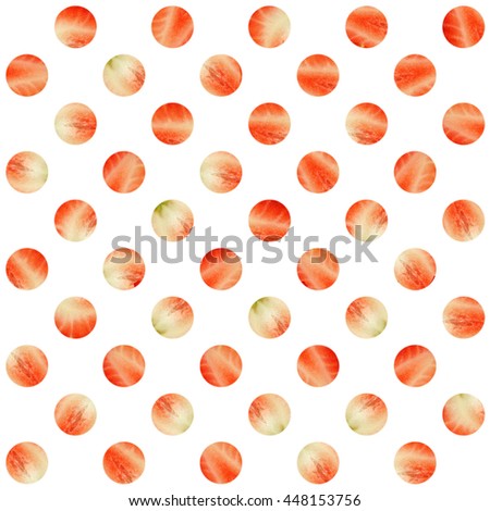 seamless fruity polka dots pattern made of fresh strawberries 