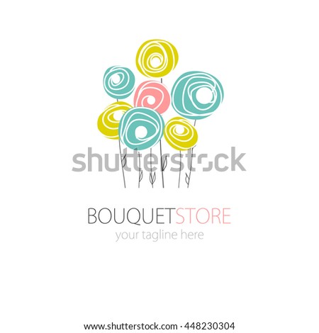 Abstract Rose flower icon and logo in pastel colors. Can be used for flower store, beauty salon, spa or yoga studio.Icon of three flowers. Flat style floral symbol