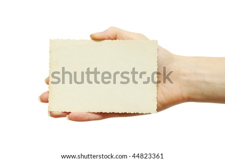 card blank in a hand on white