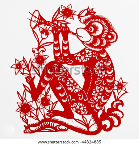 monkey,This is a picture of Chinese paper cutting, representing the Chinese Zodiac, such as mouse, ox, and tiger. Paper-cutting is one of the traditional Chinese arts and crafts.