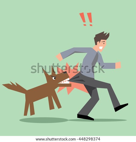 Cartoon dog bite man; Beware the dog sign Royalty-Free Stock Photo #448298374