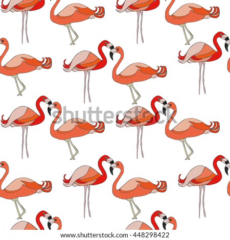 Seamless pattern with pink flamingo.
