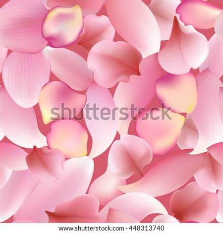 Texture from rose, sakura and lotus petals isolated on white background. seamless vector pattern, eps10 floral template