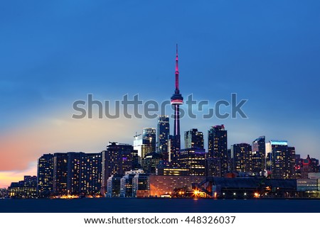 The Colorful Toronto, Canada skyline at dusk