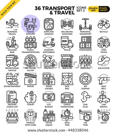 Transport logistic & Travel outline icons modern style for website or print illustration