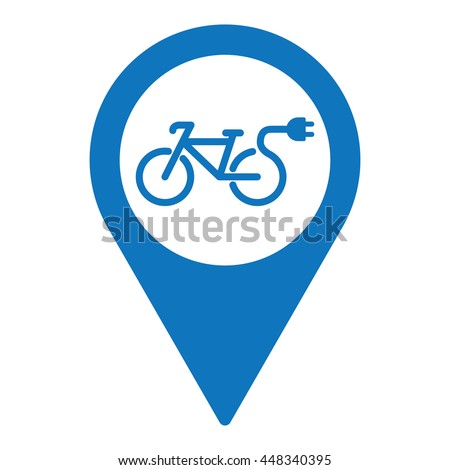 electro bicycle bike e-bike pin location icon on white background