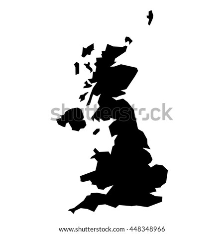 Black simplified flat silhouette map of United Kingdom of Great Britain and Northern Ireland. Vector country shape. Royalty-Free Stock Photo #448348966