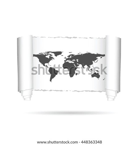 map of world on paper illustration on white