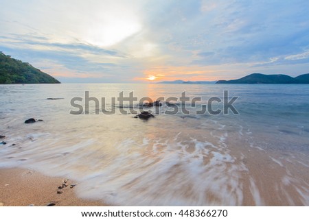 Beautiful tropical sunset landscape beach,Golden Mist sea.