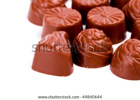 chocolate sweets closeup on a white background