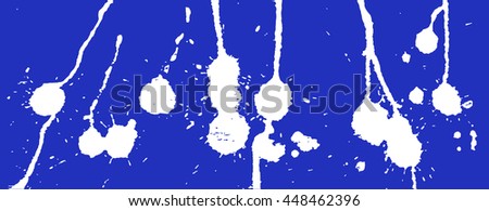 White ink splash, stains, strokes and blots on blue. Paint Splatter Background.
