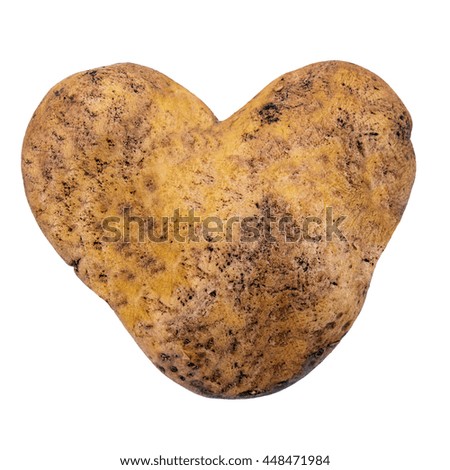 Potato in heart shape isolated on white background