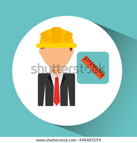 industry construction man working on laptop icon vector illustration