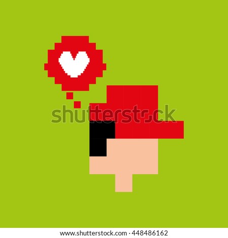 pixel heart gamer play icon vector illustration