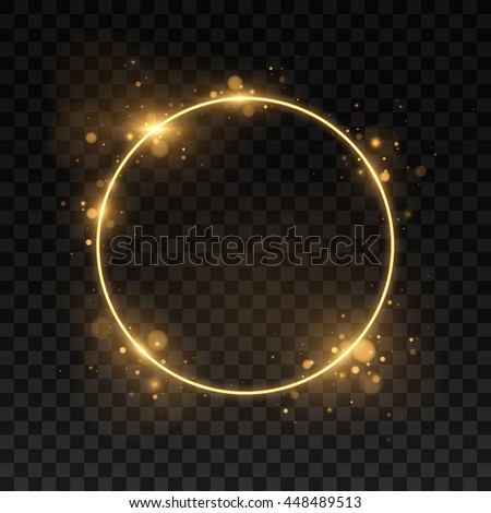 Vector round frame. Shining circle banner. Isolated on black transparent background. Vector illustration, eps 10. Royalty-Free Stock Photo #448489513