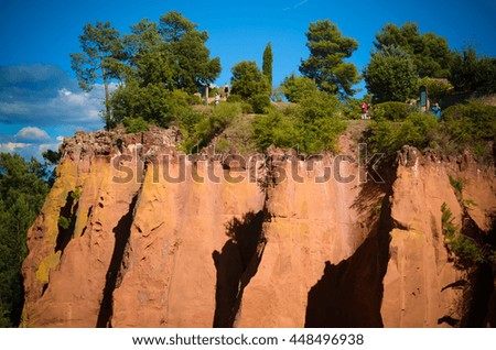 View of the ocher hills in Roussillon village in France