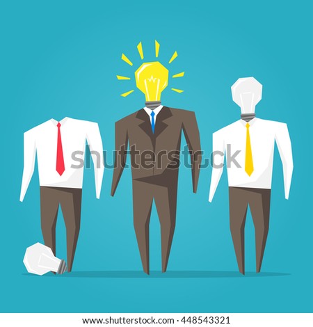 Businessmen with light bulb heads illustration. Business characters creative concept.
