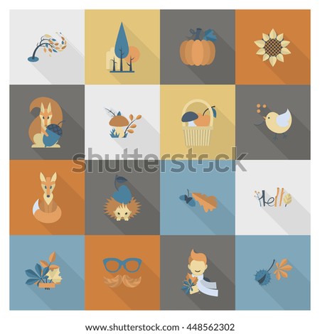 Set of Flat Autumn Icons. Simple and Minimalistic Style. Vector