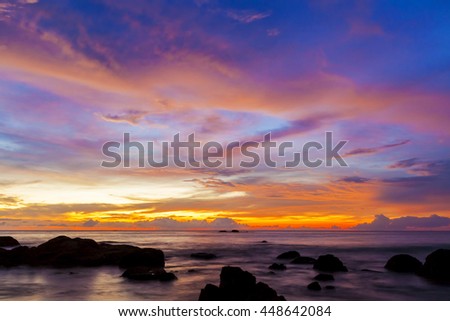 The colorful sunset at the stones beach.