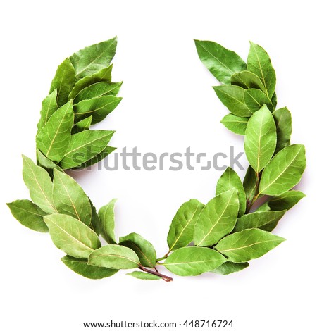 Laurel wreath made of dried branches and leaves isolated on a white background Royalty-Free Stock Photo #448716724