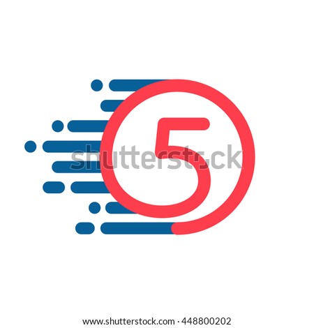 Number five logo in circle with speed line. Colorful vector design for banner, presentation, web page, card, labels or posters.