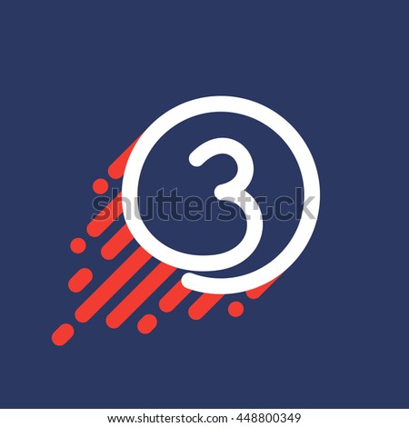 Number three logo in circle with speed line. Colorful vector sport design for banner, presentation, web page, card, labels or posters.