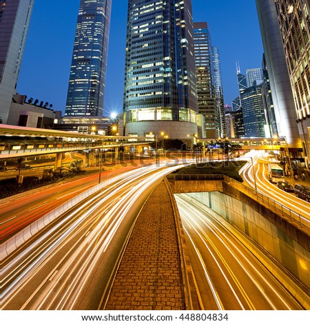 Traffic in Hong Kong City at Night