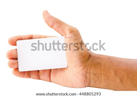 hand holding blank card isolated over white background ready for your text or message. Saved clipping path.