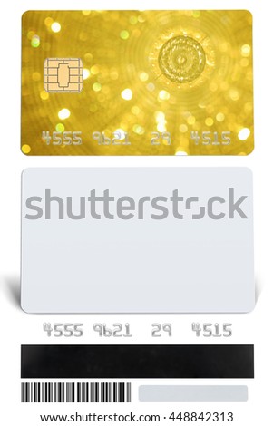 Gold Chip of Smart card close up Photo isolated on white background. This has clipping path.
