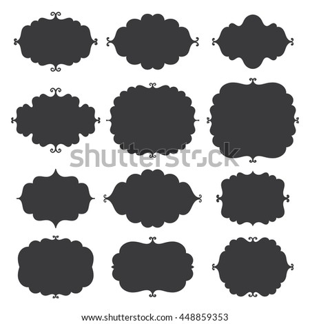 Vintage vector frames on white background. Isolated black shapes for text collection.