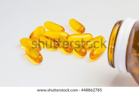 Cod liver oil omega 3 gel capsules isolated on white background