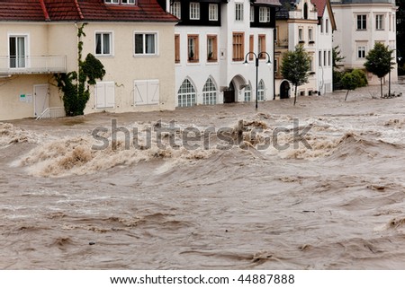 Floods and flooding of roads in Steyr, Austria