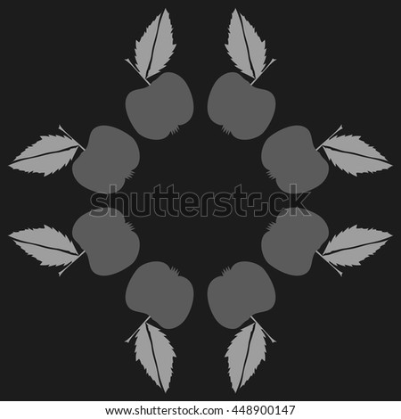 Seamless horizontal pattern of fruits, doodles,  object, apples, leaves, copy space. Hand drawn.