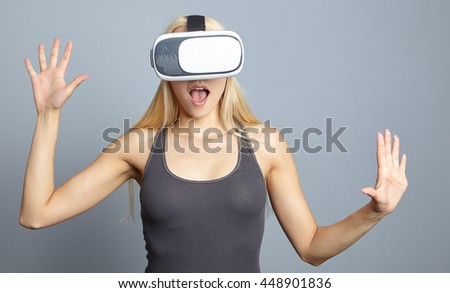 Woman wearing of VR goggles