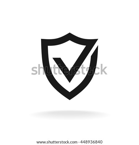 Shield with check mark black icon. Protection approve sign. Royalty-Free Stock Photo #448936840
