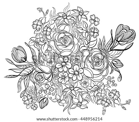 Hand drawn ink pattern. Coloring book for adult. Vector illustration 
