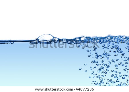 Isolated water splashing with bubbles and water drops - abstract background environmental theme