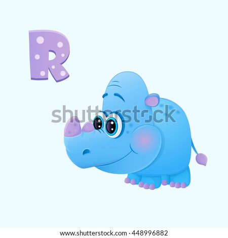 funny blue rhino vector icon, cartoon flat icon for children’s illustration, mascot, african animal, isolated on white background, t-shirt printing template eps 10, big eyes illustration  abc for kids