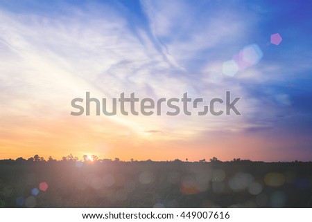 Future concept: Abstract beautiful meadow sunset background.