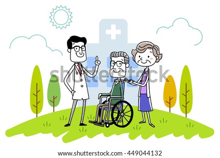 Hospital doctors and senior couple