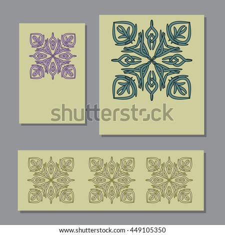 Set of vector creative universal cards with hand drawn ornament  for banner, poster, card, invitation 