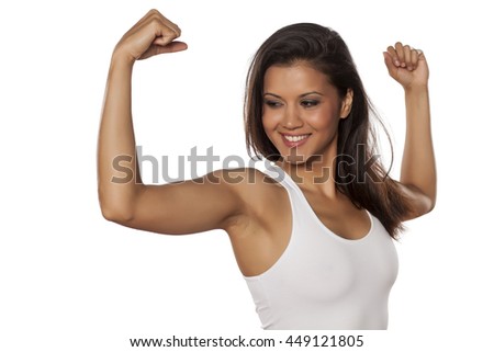 young beautiful woman showing her beautiful arms
